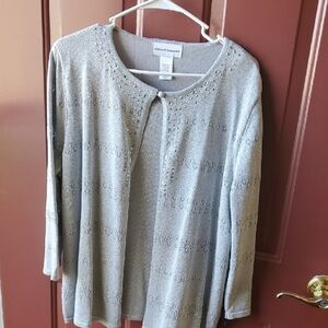 Alfred Dunner Silver Embellished 3/4 Sleeve Blouse